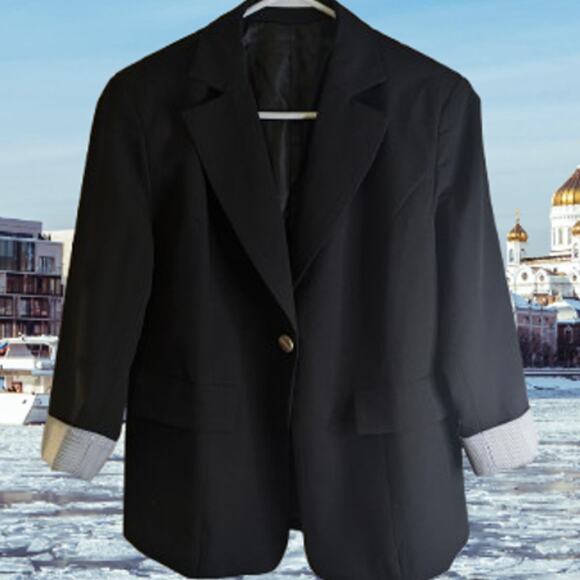 Blazer medium lined one button closure Polyester blend navy blazer fall/winter - Picture 1 of 1